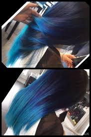 And we have to admit, we're definitely a fan of this gorgeous look. Blue Hair Blue Ombre Fun Hair Bright Hair Shades Of Blue Balayage Highlights Dark Root Light Ends Dark Blue Light B Hair Styles Blue Ombre Hair Dyed Hair