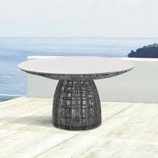 This beautiful table had a provincial brown top compliment by a creamy white base which has been distressed to give it a farmhouse look. Tempered Glass Top Round Outdoor Dining Table Pedestal Table With Rattan Base