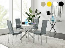 1,393 round grey dining table products are offered for sale by suppliers on alibaba.com, of which dining tables. Schindora Stunning Glass Round Dining Table Set With 4 Grey Faux Leather For Sale Ebay