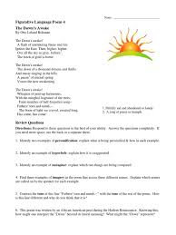 Want to see correct answers? Figurative Language Poem 4 The Dawns Awake By Otto Leland Bohanan