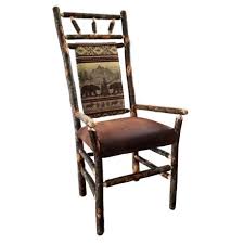 An upholstered chair seat and back creates a more traditional. Set Of Two Rustic Hickory High Back Dining Arm Chairs