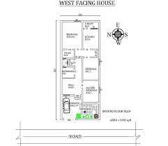20 X50 Splendid 3 Bhk West Facing House Plan As Per Vasthu Shastra Autocad Dwg And Pdf File Details West Facing House 20x40 House Plans Indian House Plans