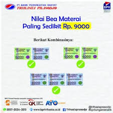 Di gunakan untuk dokumen yang nilainya lebih dari 1 jt seperti surat perjanjian, akta pembuatan tanah , akta notaris dan berbagai jenis dokumen lainnya, materai 3000 : Perubahan Bea Materai Per 1 Januari 2021