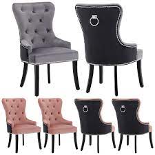 ： 91cm, velvet dining chairs with knocker upholstered wooden. Velvet Dining Chairs Bedroom Side Chair W Knocker High Back Studded Seat Chairs Ebay