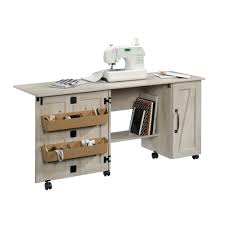 Better Homes Gardens Modern Farmhouse Wood Sewing Table Rustic White Walmart Com In 2020 Sewing Table Rustic White Ikea Sewing Rooms