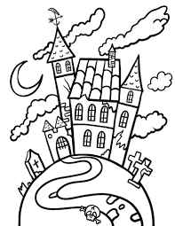 This haunted house coloring page features a picture of a haunted house with a ghost to color for halloween. Free Haunted House Coloring Page