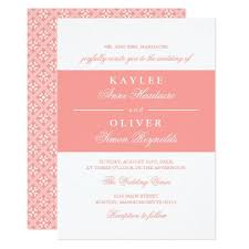 Coral Pink White Wedding Invitation Zazzle Com White Wedding Invitations Wedding Invitations Pink Wedding Invitations