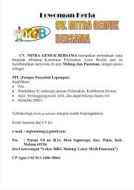 .dengan klien # mempersiapkan data presentasi untuk klien # membuat laporan. Lowongan Kerja Fakultas Peternakan Universitas Brawijaya