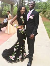 Black Mermaid Long Prom Dresses With Flower Two Pieces Prom Dress Pretty Prom Gowns Formal Evening Dresses Charming Party Dresses Women Dresses Piece Prom Dress Mermaid Prom Dresses Bridesmaid Dresses