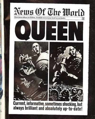 The cover art for Queen's 1977 album “News of the World” was created by  Frank Kelly Freas, one of the most iconic science fiction illustrators of  the 20th century. The artwork is