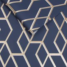 Profile geometric wallpaper navy gold. Archetype Navy Gold Wallpaper Grahambrownuk