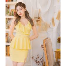 ティカ Tika ノースリーブ胸元フリルパールペプラムタイトミニドレス (Sサイズ～XXXXLサイズ) （イエロー） -靴＆ファッション通販  ロコンド〜自宅で試着、気軽に返品