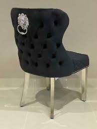 4x shiny mink velvet luxury dining chair with stud button back with lion knocker. Oxford Luxury Brushed French Velvet Lion Knocker Back Dining Chair In Black Ebay