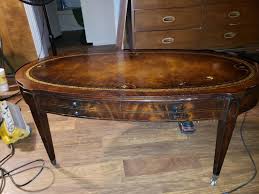 Antique leather top coffee table. Weiman Leather Top Coffee Table With Gold Inlay Antique Appraisal Instappraisal