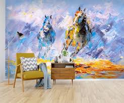 3d Abstract Hand Painted Galloping Steed Wallpaper Etsy Abstract Horse Painting Abstract