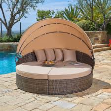 A wide variety of cheap outdoor patio daybed options are available to you, such as general use, design style, and appearance. Outdoor Patio Round Daybed With Retractable Canopy Brown Wicker Furniture Clamshell Sectional Seating With Washable Cushions