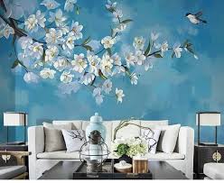 Check spelling or type a new query. Oil Painting Flowers And Bird Wallpaper Wall Mural Blue Color Etsy In 2021 Wall Murals Bedroom Wall Murals Room Wall Decor