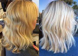 From A Brassy Blonde To A Modern Bright And Icy Highlight Brassy Blonde Yellow Blonde Hair Brassy Blonde Hair
