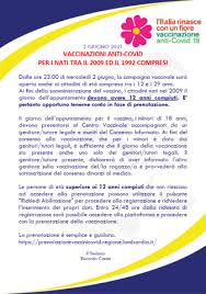 Dal 27 maggio, inoltre, possono prenotare i lombardi tra i 30 e i 39 anni. Vaccinazioni Anti Covid Per I Nati Tra Il 2009 Ed Il 1992 Compresi Comune Di Dello