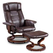 Swivel glider kachazor 37'' wide velvet manual wing chair recliner. Mcombo Swiveling Recliner Chair With Wrapped Wood Base And Matching Ottoman Footrest Furniture Casual Chair Faux Leather 9019 Dark Brown Buy Online In Dominica At Dominica Desertcart Com Productid 180149378
