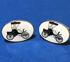 Vintage Oval Enamel Antique Car Mens Cufflinks Gold Tone Mens Jewelry Cufflinks Men Gold Cufflinks