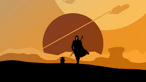 Wallpaper Mandalorian Yoda Minimal 2048x1152 Download Hd Wallpaper Wallpapertip The mandalorian, artwork, silhouette, minimal, orange background. wallpaper mandalorian yoda minimal