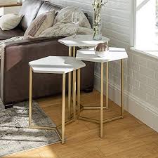 Maybe you would like to learn more about one of these? Walker Edison Modern Hexagon Nesting Side End Table Set Living Room Set Of 3 White Marble Gold Side Table Af16hex3wm Pricepulse