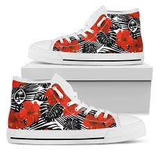 Black And Red High Tops Guam Red Black Hibiscus High Top Shoe White Island Life In 2020 Top Shoes Black And Red High Tops