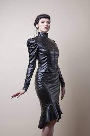Victorian Style Jacket In Black Faux Leather Pvc Made To Order Hobble Skirt Leather Dresses Leather Outfit