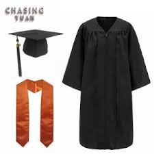 China Black Graduation Cap Toga With Orange Plain Stole China Graduation Gown And Wholesale Graduation Cap Price