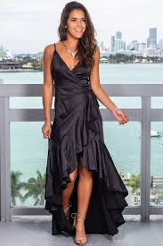 Black Satin Wrap Dress In 2020 Black Satin Dress Dresses Trendy Maxi Dresses