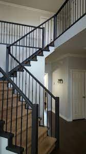 Charcoal And Black Banister Stairs Cladding Barndominium Stair Railing Design