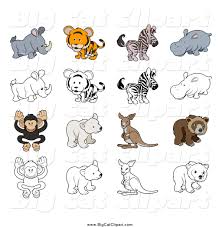 The flash cards set jungle animals includes english words: Big Cat Cartoon Vector Clipart Of A Tiger And Wild Animals In Color And Black And White By Atstockillustration 3172