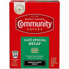 The decaf coffee, or decaffeinated coffee is lot more similar in appearance and taste like a conventional coffee but it doesn't have a lot of caffeine, this is why many people drink decaf coffee. Cafe Special Decaf Coffee Pods 24 Count Community Coffee