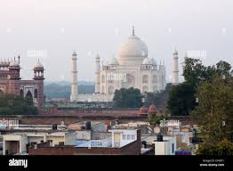 Agra street with taj mahal hi-res stock ...
