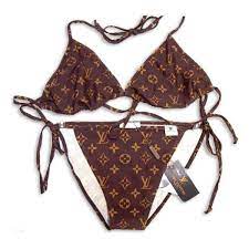Louis Vuitton Brown Monogram Bikini Swimsuit Liked On Polyvore Featuring Swimwear Bikinis Bikini Bathi Louis Vuitton Bikini Bikini Swimsuits Brown Swimsuit