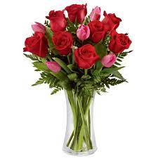 Tulip and rose flower arrangement. Tulips And Rose Bouquet At Send Flowers
