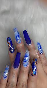 Blue And Gold Nails Blue Acrylic Nails Cute Acrylic Nail Designs Best Acrylic Nails