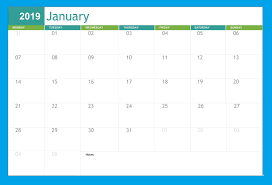 January 2019 Calendar Excel In 2020 Monthly Calendar Template 2019 Calendar Calendar Template