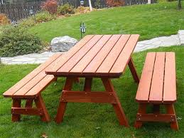 Redwood Picnic Table With American Standard Style Table And Bench Set Round Picnic Table Picnic Table