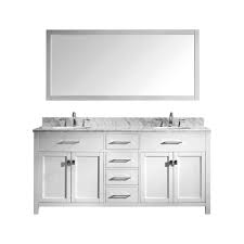 This double vanity bathroom sink will make getting ready easy in the morning. Virtu Usa Caroline 72 In W Bath Vanity In White With Marble Vanity Top In White With Round Basin And Mirror Md 2072 Wmro Wh The Home Depot