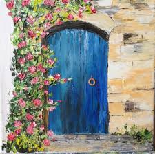 Tableau La Vieille Porte Bleue Peinture A L Huile Au Couteau Un Grand Marche Peinture Peindre Un Tableau Vieilles Portes