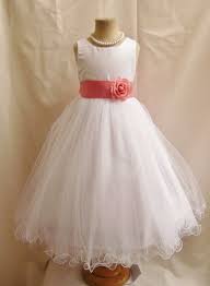 Flower Girl Dresses White With Guava Or Coral Fd0fl Wedding Easter Junior Bridesm Flower Girl Dresses White Flower Girl Dresses Junior Bridesmaid Dresses
