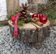 Weihnachten Advent Holz Gesteck Teelicht Auf Holzscheibe Rot Natur Baumscheiben Deko Weihnachten Weihnachtsdekoration Basteln Weihnachten