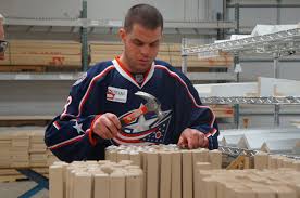 Nathan Horton Helping Build Furniture At The Furniture Bank Of Central Ohio Cbj Blue Jacket Nathan Horton Jackets