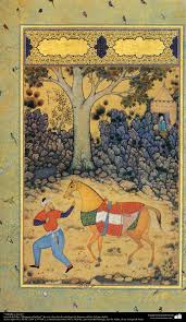 Horse Groom Taken From The Book Muraqqa E Golshan داماد و اسب کتاب کوچک مرقع گلشن Sanat Minyaturler Hayvanlar