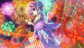 sprinkles, fireworks, from below, lens flare, striped - Anime R34