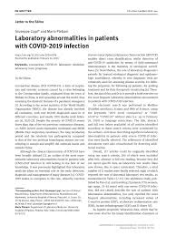 Pdf Laboratory Abnormalities In Patients With Covid 2019 Infection