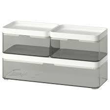 Brogrund Box Set Of 3 Transparent Gray White Ikea In 2020 Ikea Ikea Godmorgon Bathroom Accessories