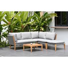 Olinda 4 Piece Teak Sectional Seating Group With Cushions Joss Main Patio Furniture Deals Patio Sectional Teak Patio Furniture